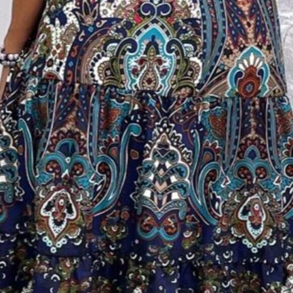 Shein Sleeveless V-Neck Maxi A-Line High Waist Paisley Multicolored Size 3XL - Picture 5 of 8